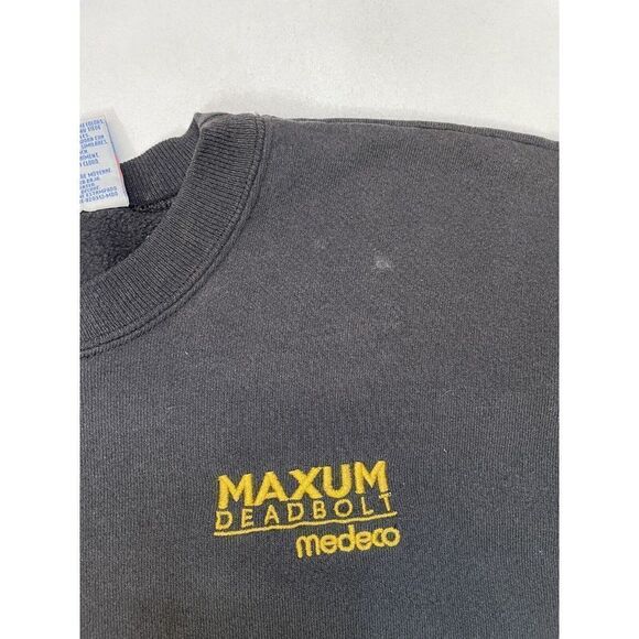 VINTAGE Maxum Deadbolt Medeco Crewneck Sweatshirt Men Large Black USA 90s - Picture 2 of 8